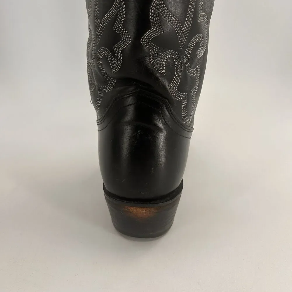 Justin Cowboy Boots 8.5 D Black Leather Western Scroll Stitch 1409 Pointed Toe